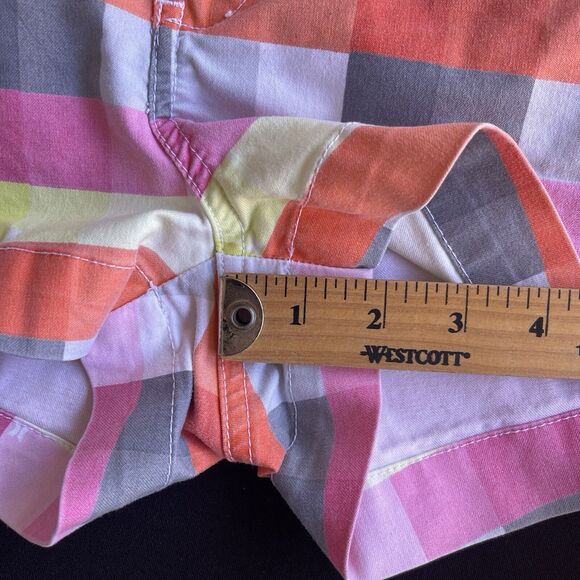 Hurley Juniors Short Shorts Size 9 Multicolor‎ Flat Front Low Rise Y2K Rainbow - Picture 10 of 10